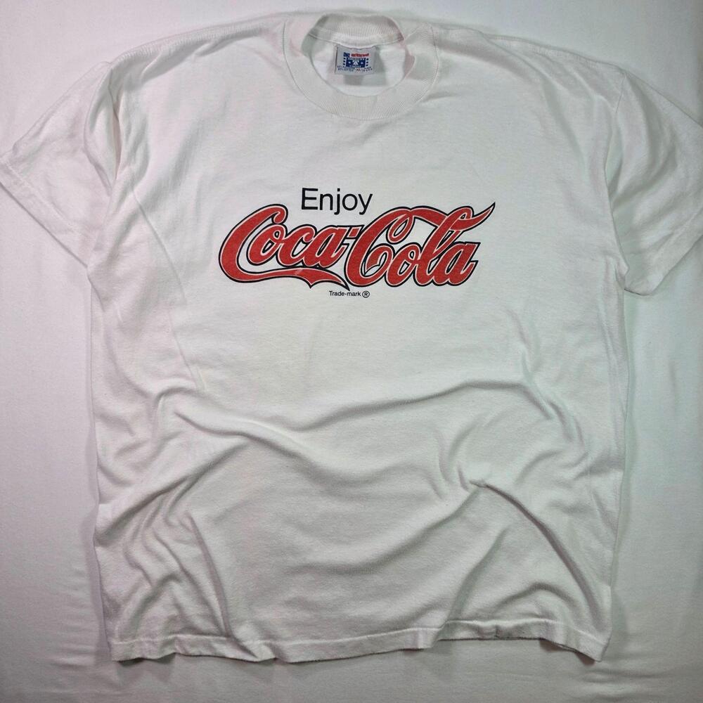 Vintage Coca-Cola Shirt Mens XL White Enjoy Logo America's Finest Made USA Tee